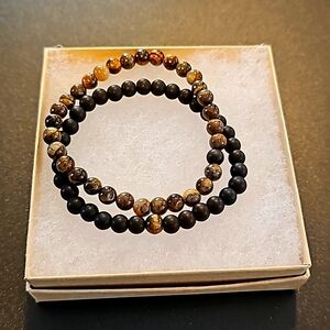 Natural Lava Stone Tiger Eye Beaded Yoga Bracelets, Elasticated